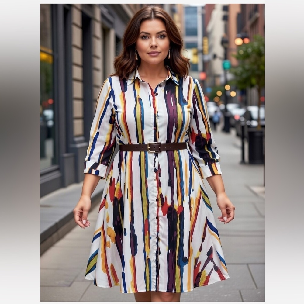 True Destiny Vibrant Abstract Striped Midi Plus size Dress XL